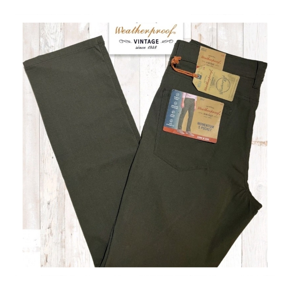 Weatherproof Vintage Momentum 5 Pocket Flex Waist Olive Utility Pants 32X32